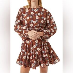 RHODE Ella Mini Dress Scarlet Aura Blossom White and Brown Size Small